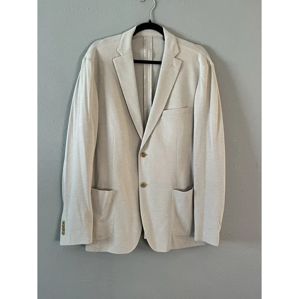 Michael Kors Mens 42R Beige Knit Sport Coat Blazer Two Button Lightweight Resort